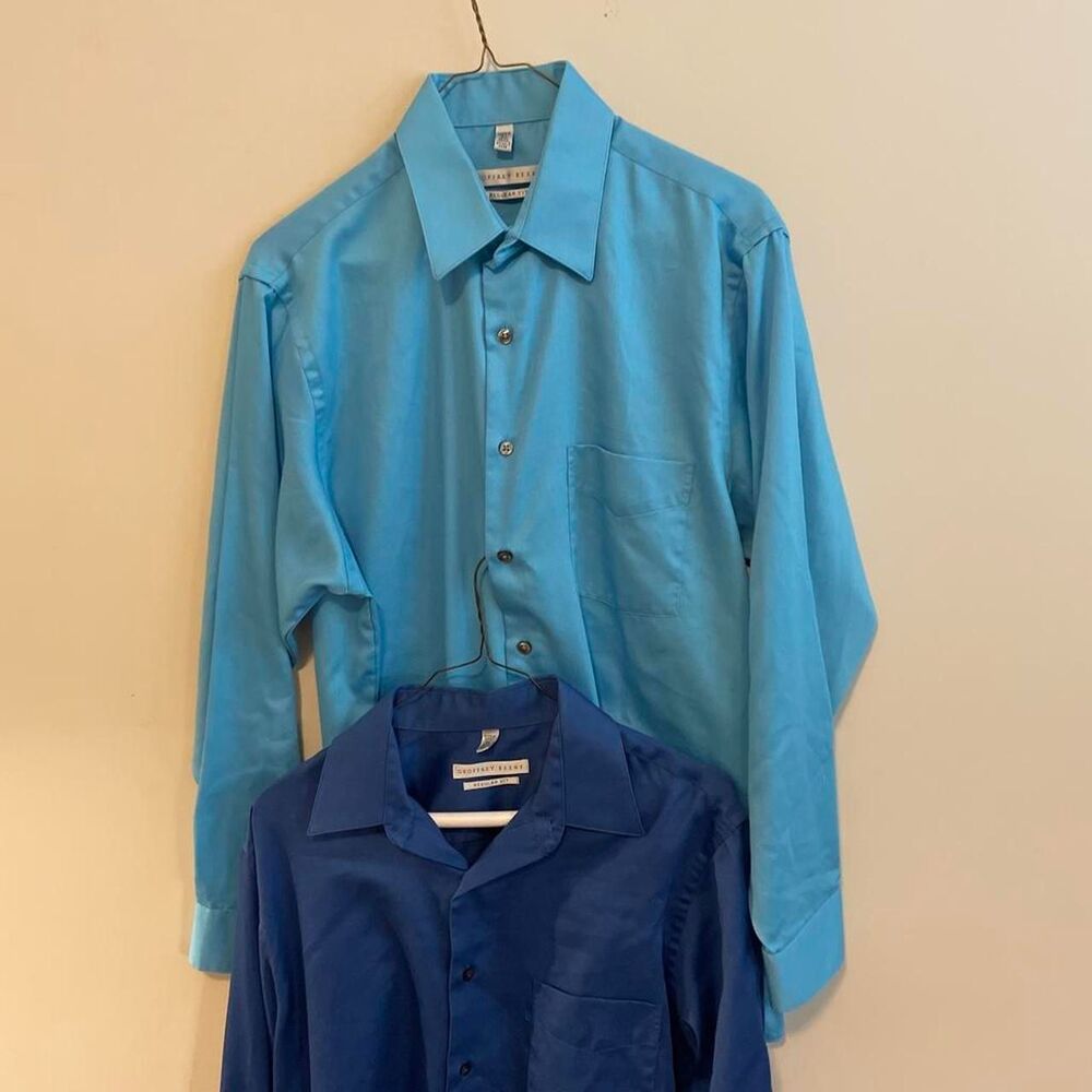 2 Geoffrey Beene Men's Blue Shirt. Size 15 1/2 Bundle